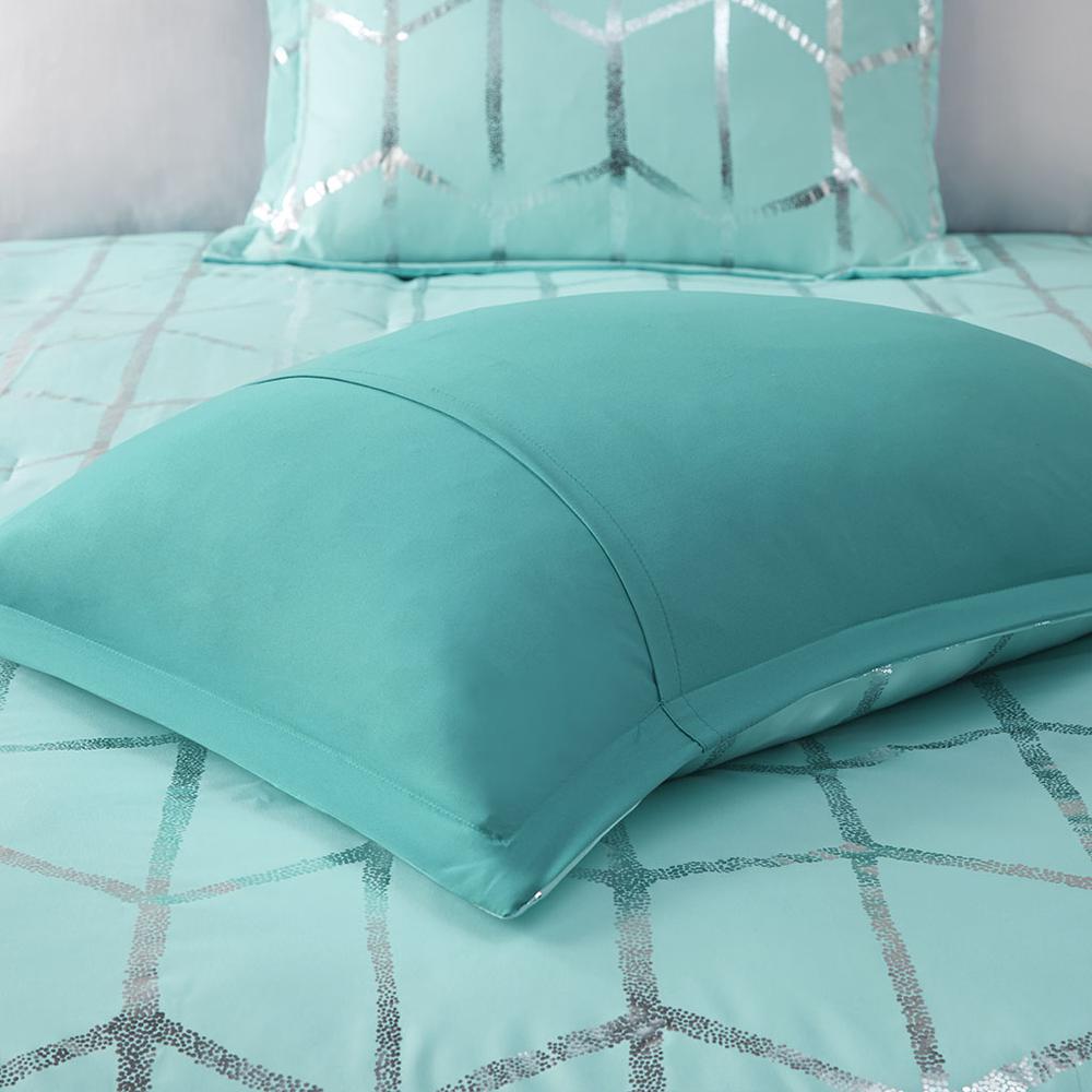 Raina Metallic Printed Comforter Set, Aqua/Silver color