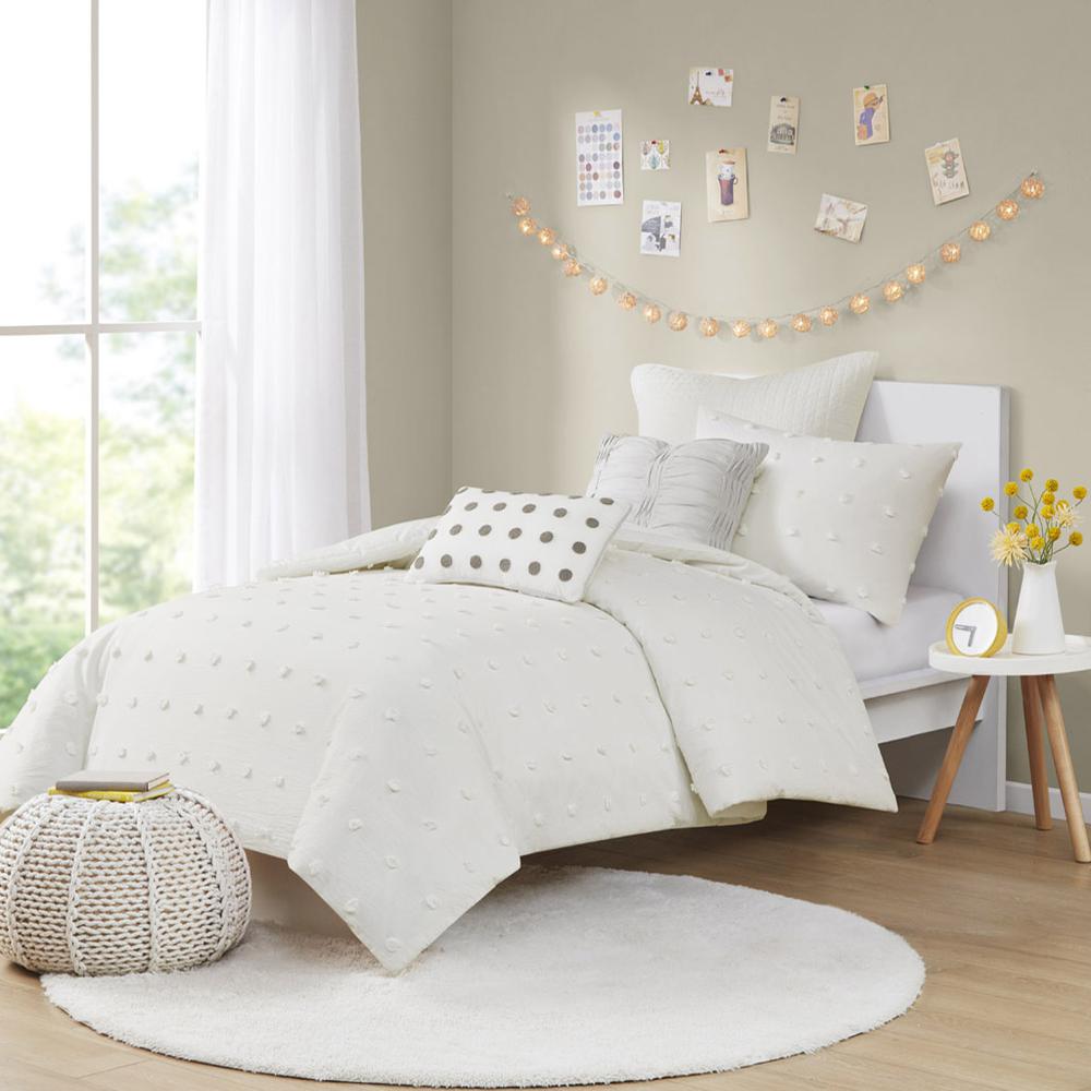 Cotton Jacquard Comforter Set with Euro Shams and Throw Pillows