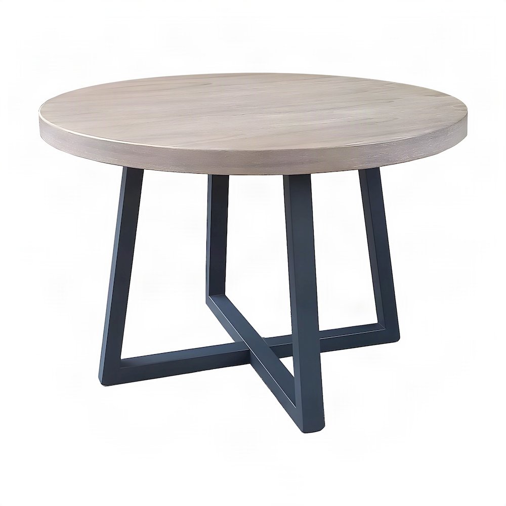 Round Dining Table with Wire-Brushed Mindi Top and Mahogany Base, Wheat/Navy