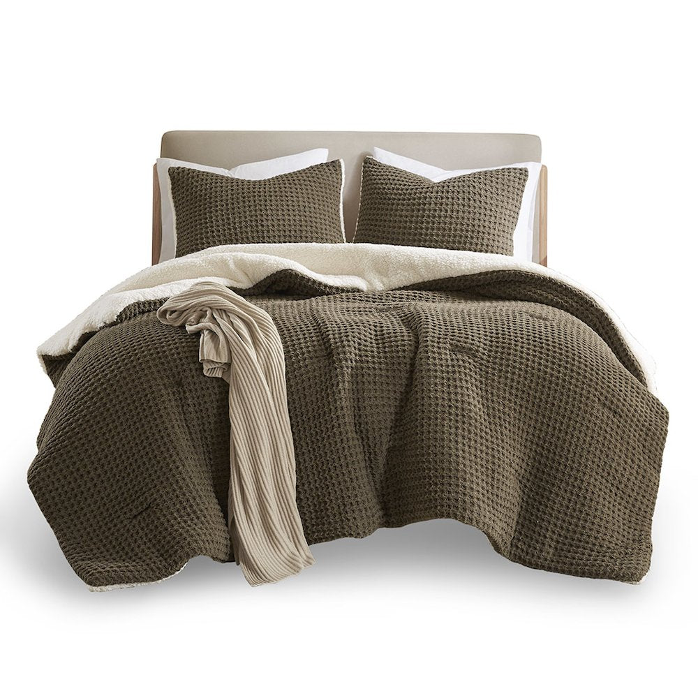 Riordan Waffle Knit Chenille Comforter Set in Brown Color