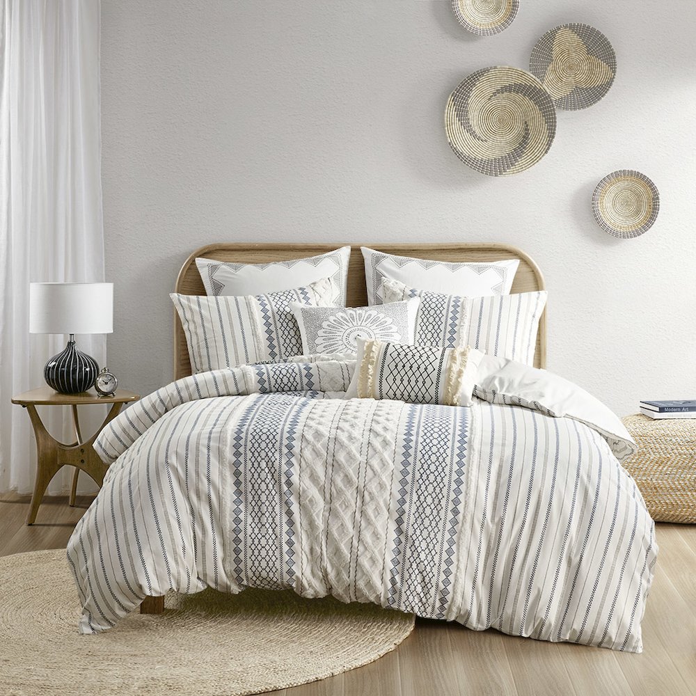 Cotton Printed Duvet Cover Set with Chenille