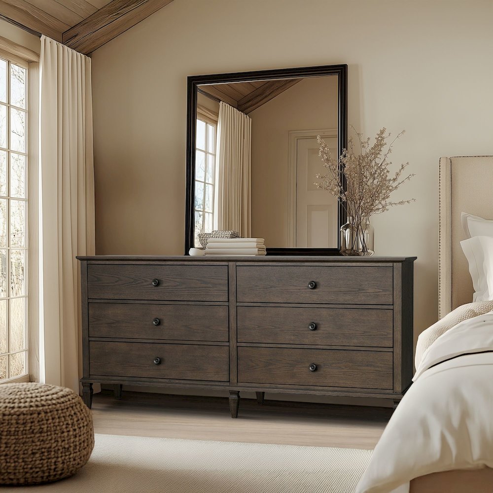 Victoria 6-drawer wood dresser (70"), Antique Brown color