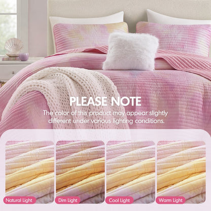 Cassiopeia Watercolor Tie Dye Printed Quilt Set with Throw Pillow