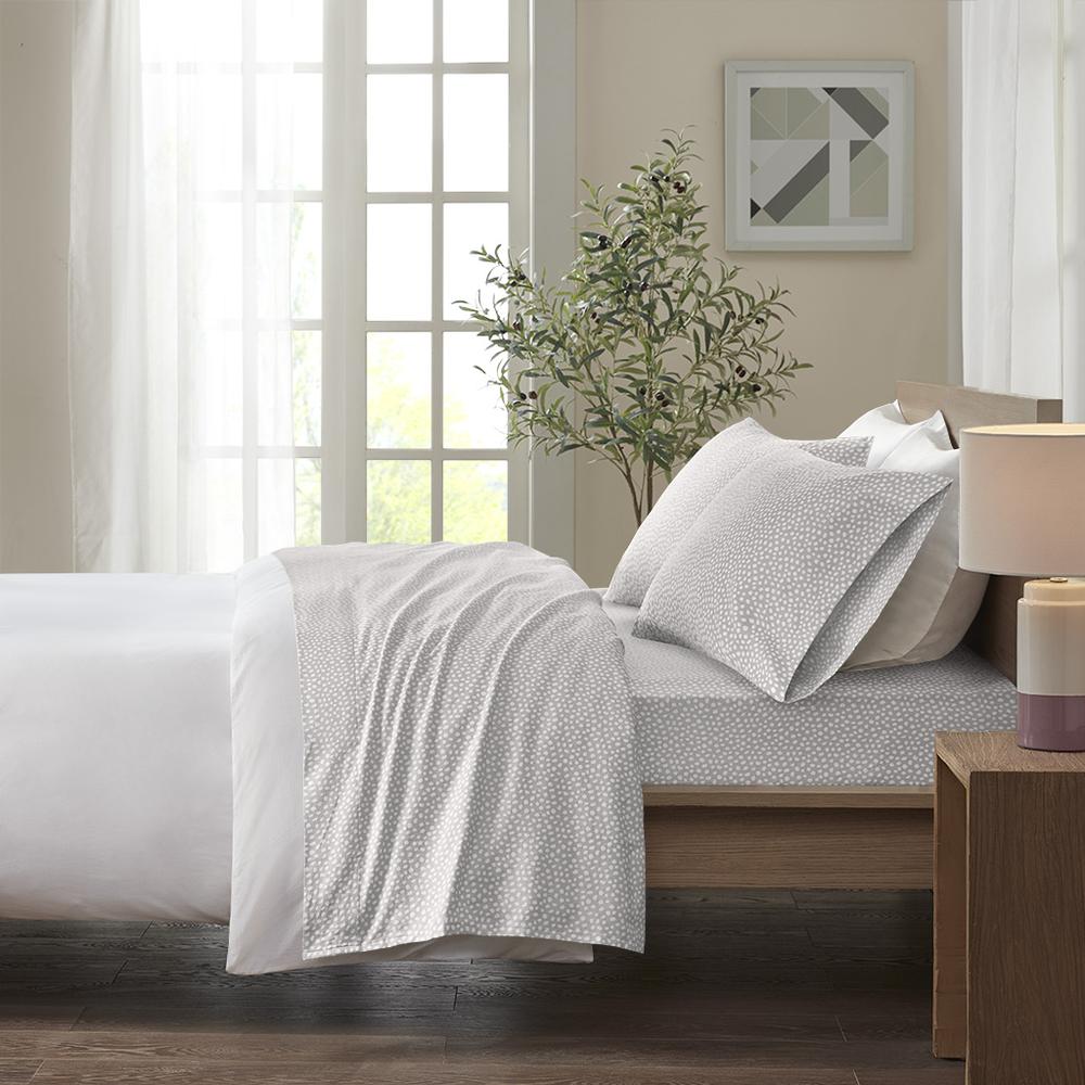 Cozy Flannel Printed Sheet Set, Grey Dots color