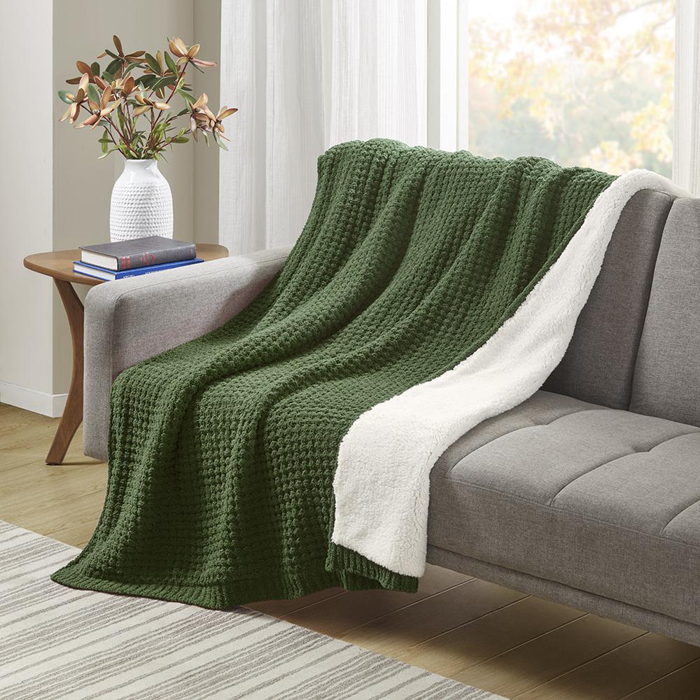 Rowan Waffle Knit Chenille Throw, Green color
