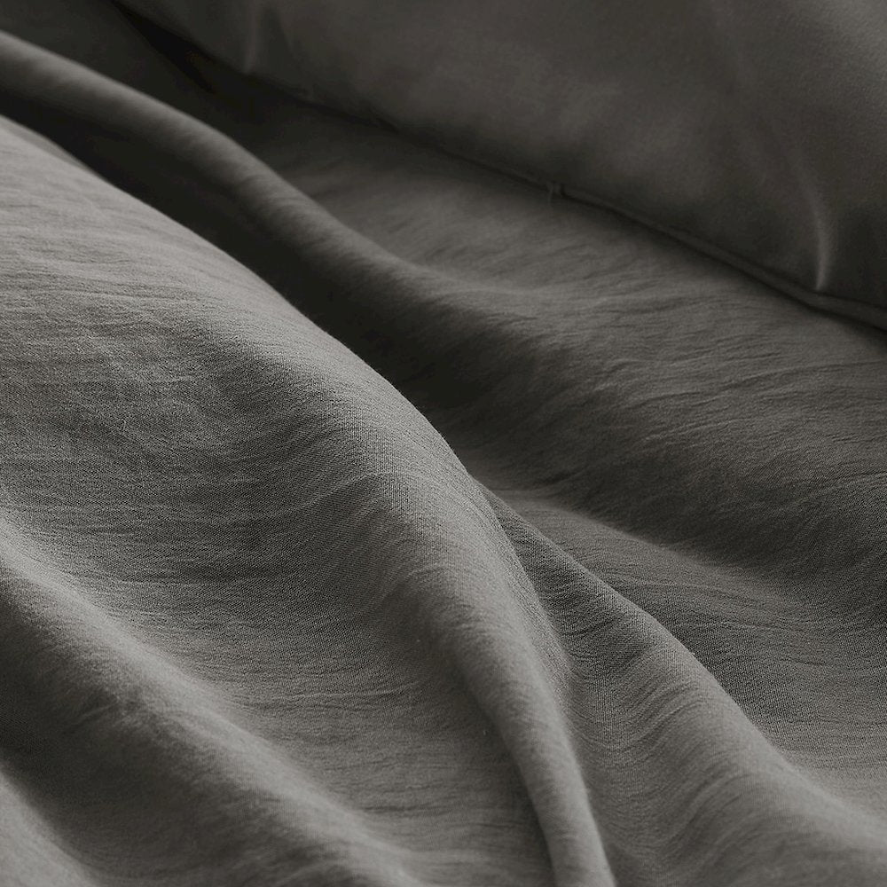 Porter Soft Washed Pleated Duvet Cover Set, Grey color