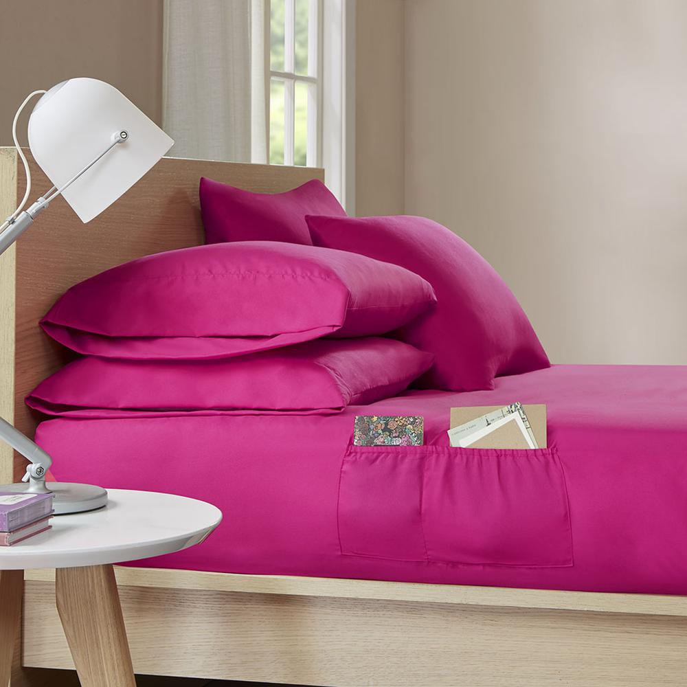 Microfiber Sheet Set with Side Storage Pockets, Pink color