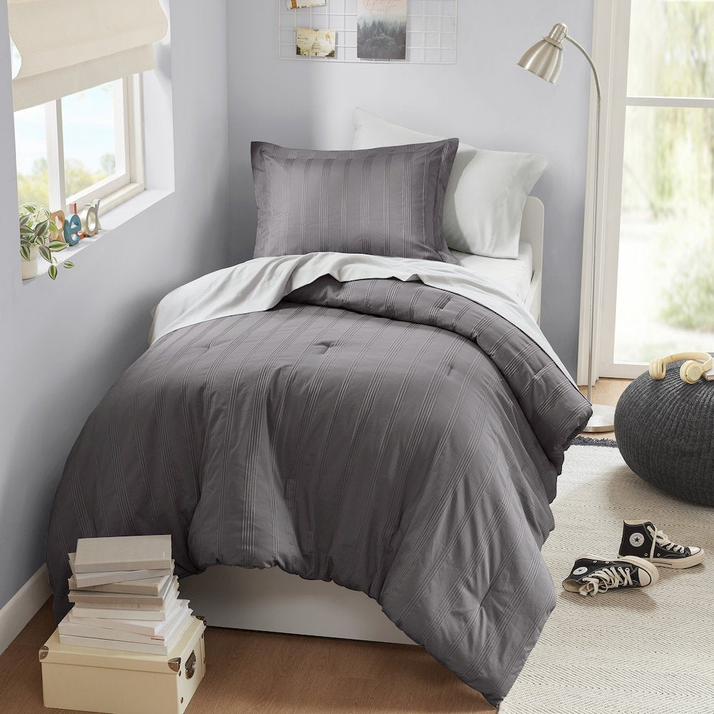 Logan Woven Striped Comforter Set, Charcoal color