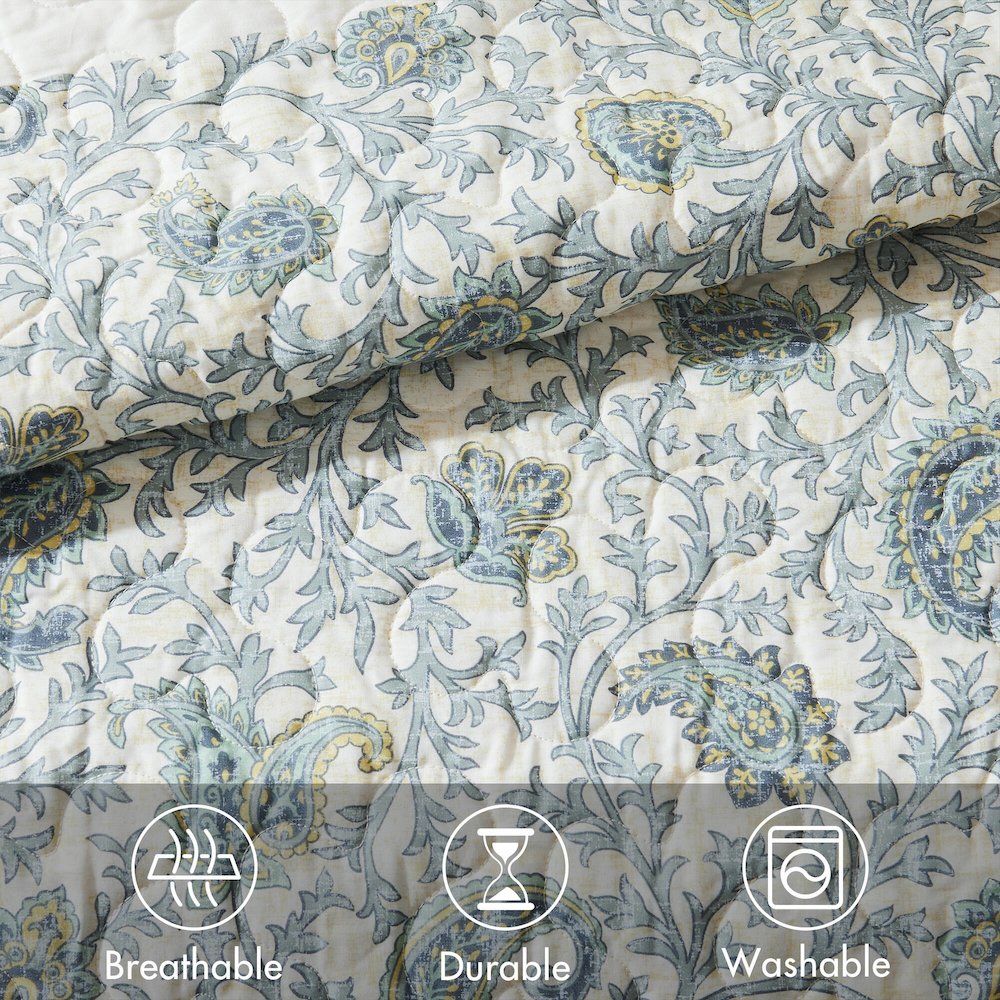 6 Piece Cotton Percale Quilt Set with Throw Pillows