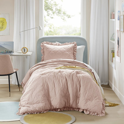Diamond Quilted Ruffle Edge Comforter Set