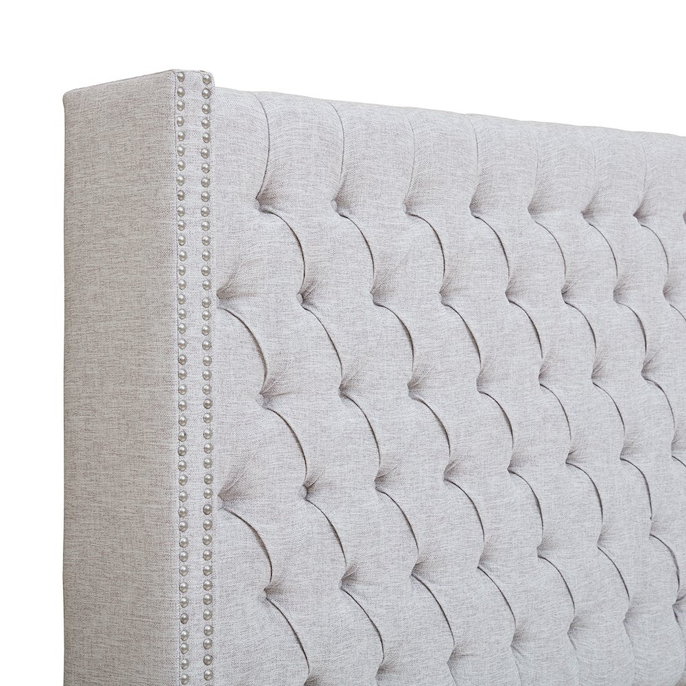 Amelia Upholstered Wingback Headboard with Button Tufting & Nailhead Trim