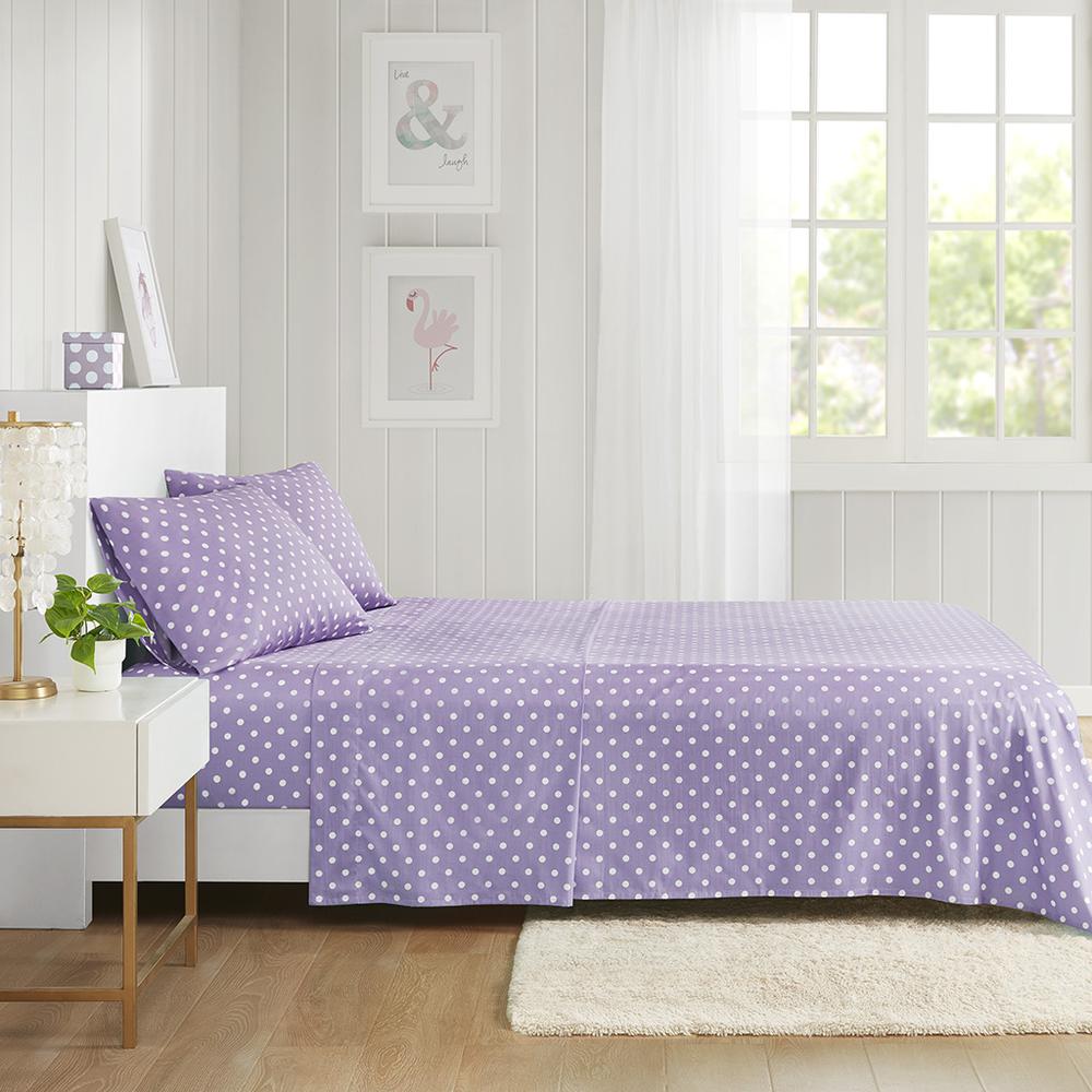 Polka Dot Printed 100% Cotton Sheet Set, Purple color
