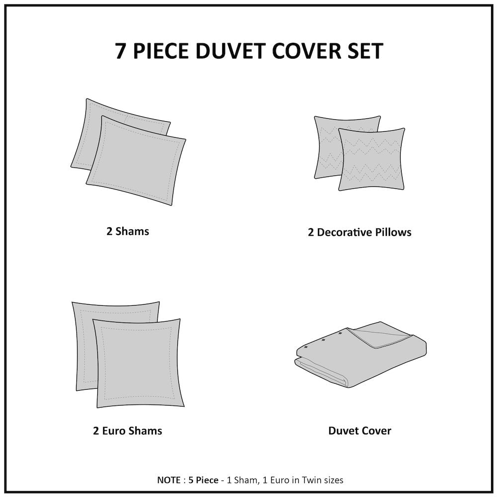 Cotton Jacquard Duvet Cover Set with Euro Shams and Throw Pillows