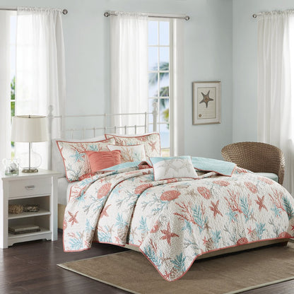 Pebble Beach 6 Piece Cotton Sateen Quilt Set with Throw Pillows