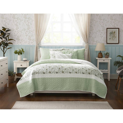 6 Piece Cotton Percale Quilt Set with Throw Pillows