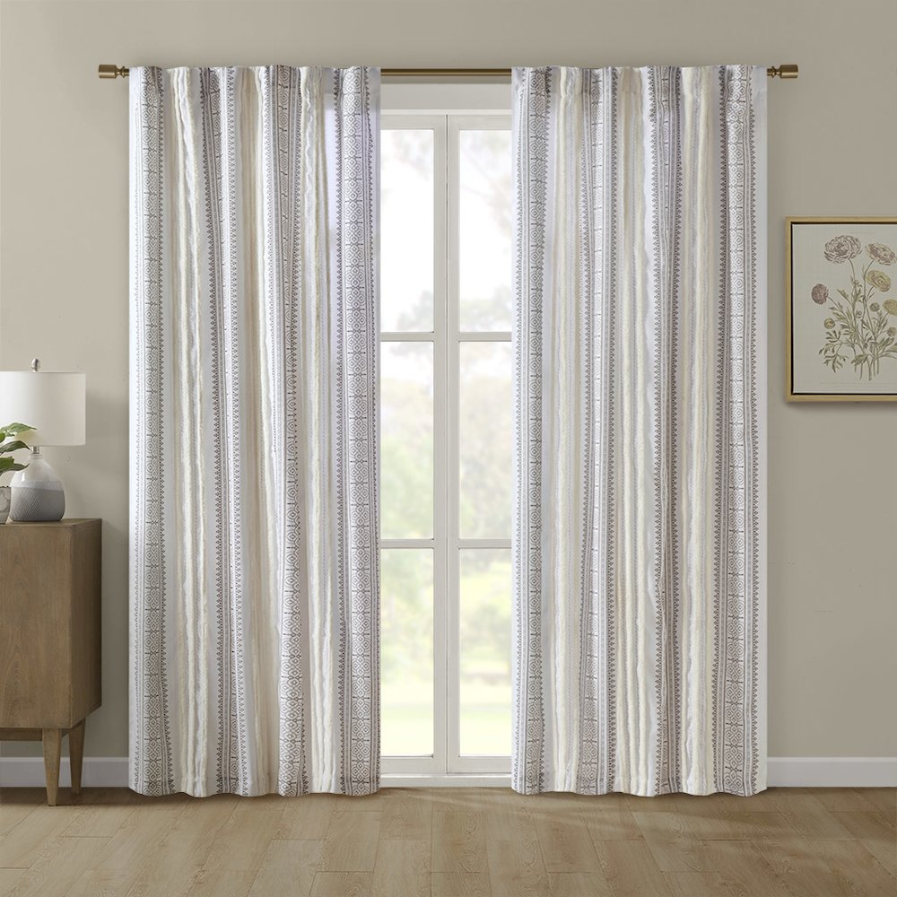Samara Poly Printed Curtain Panel with Tufted Stripe and Lining