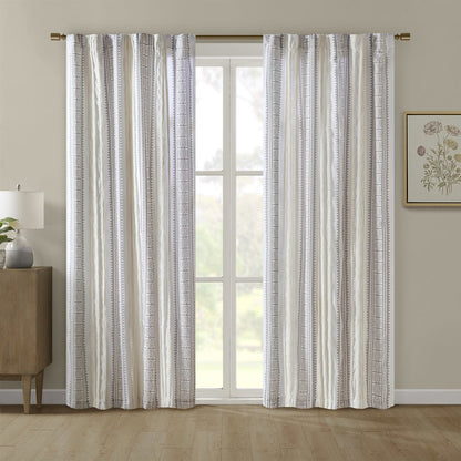 Samara Poly Printed Curtain Panel with Tufted Stripe and Lining