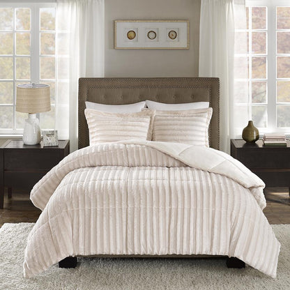 Duke Faux Fur Comforter Mini Set, Champagne color