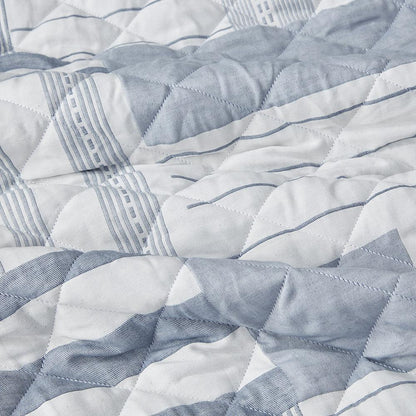 Graham 3 Piece Jacquard Patchwork Quilt Set, Blue color