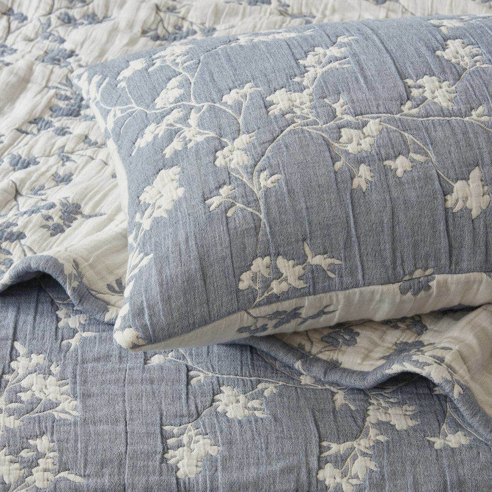 Catalina Botanical 3 Piece Jacquard Cotton Gauze Quilt Set