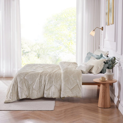 Felicia Velvet Duvet Cover Set with Throw Pillow in Champagne Color