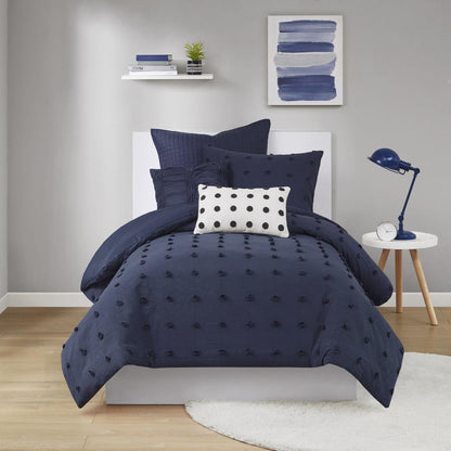 Cotton Jacquard Comforter Set with Euro Shams and Throw Pillows