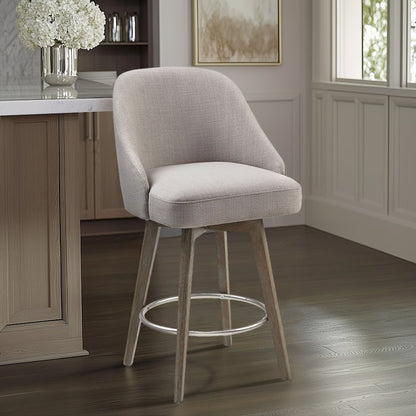 Pearce Swivel Upholstered Counter Stool with Solid Wood Legs & Metal Footrest