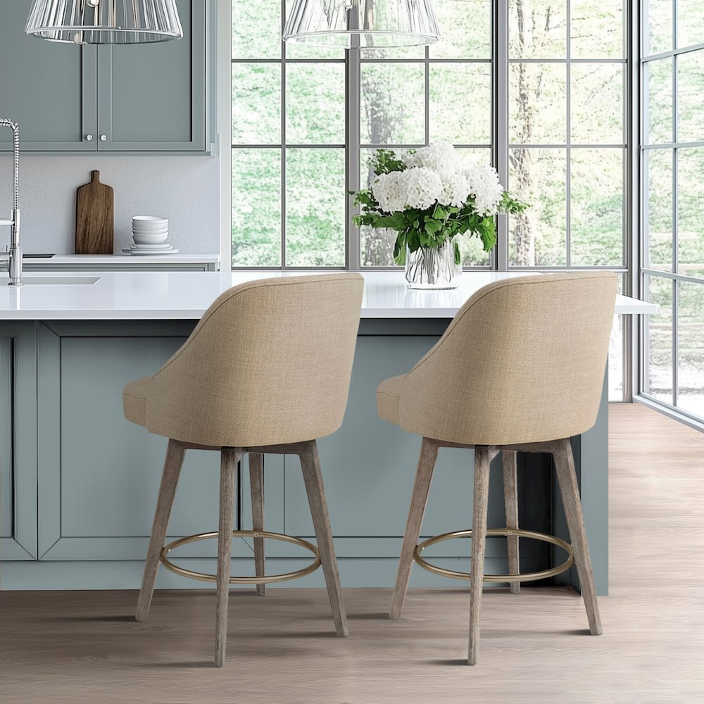 Pearce Swivel Upholstered Counter Stool with Solid Wood Legs & Metal Footrest