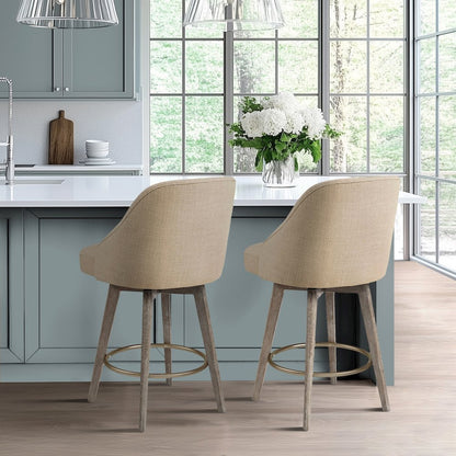Pearce Swivel Upholstered Counter Stool with Solid Wood Legs & Metal Footrest