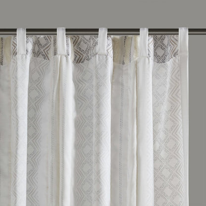 Ebby 2pk Poly Printed Curtain Panel with Tufted Stripe in White/Taupe Color