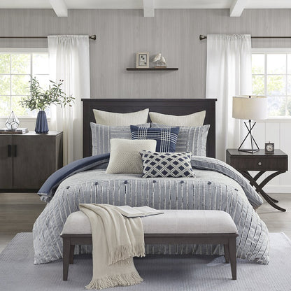 Cotton Clipped Jacquard Comforter Set with Euro Shams and Throw Pillows