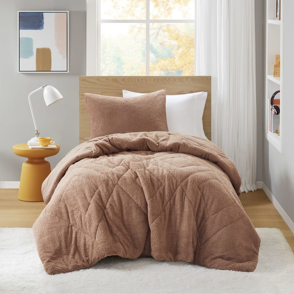 Double Diamond Quilted Teddy Comforter Set
