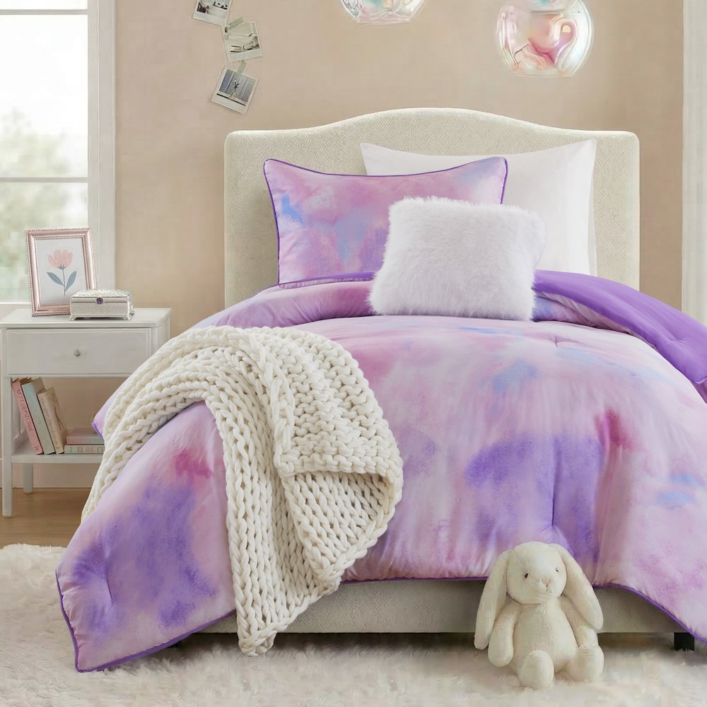 Cassiopeia Watercolor Tie Dye Printed Comforter Set with Throw Pillow