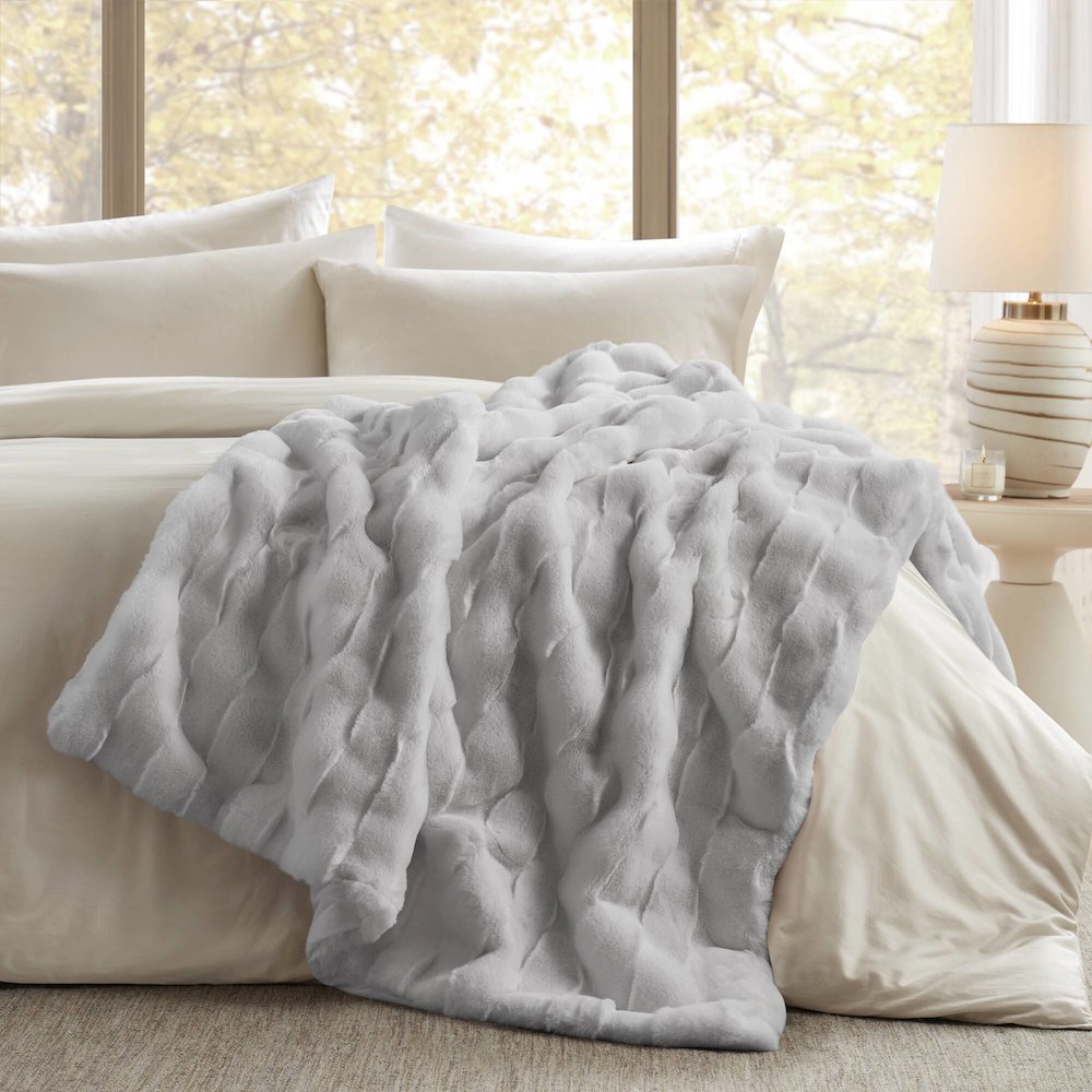 Vivienne Faux Fur Throw, Light Grey color