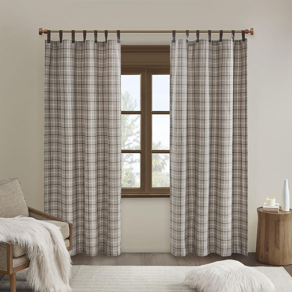 Plaid Faux Leather Tab Top Curtain Panel with Fleece Lining
