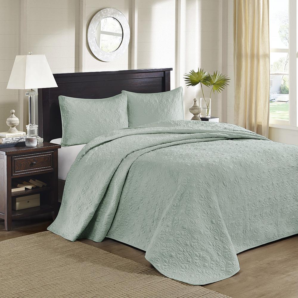 Quebec 3 Piece Reversible Bedspread Set, Seafoam color