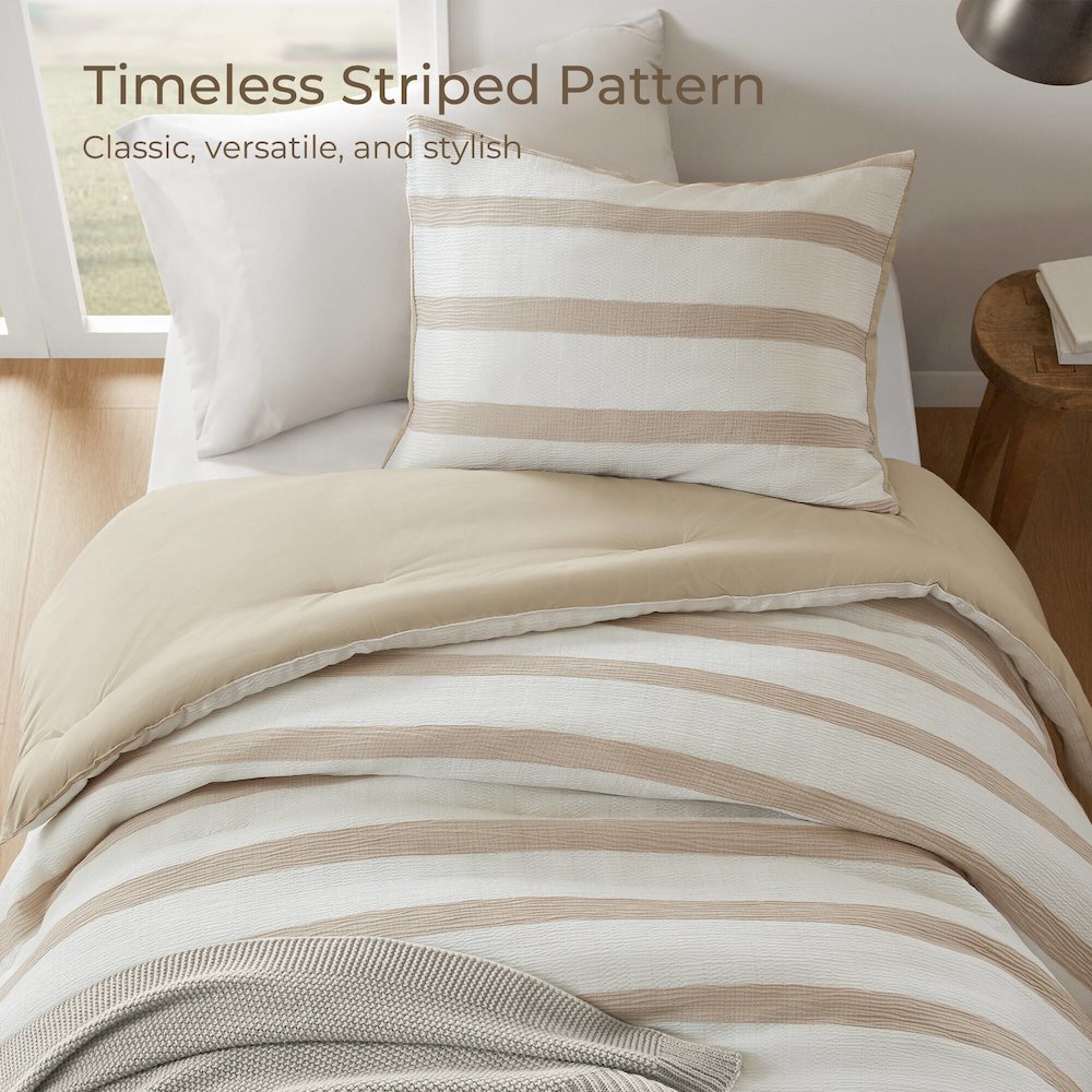 Merritt Yarn-dyed striped comforter, Taupe color