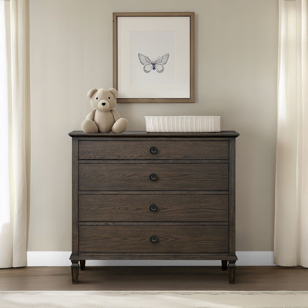Victoria 4-drawer wood dresser (40"), Antique Brown color