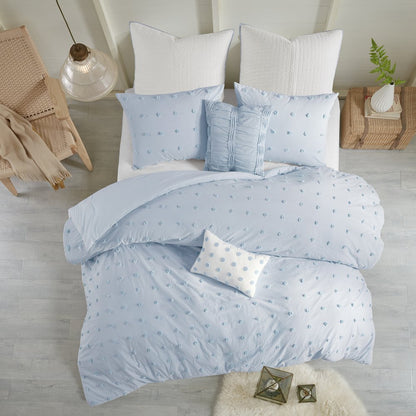 Cotton Jacquard Comforter Set with Euro Shams and Throw Pillows