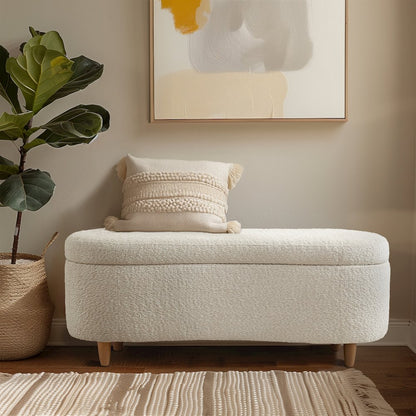 Bailey Boucle Flip Top Storage Bench in Cream Color