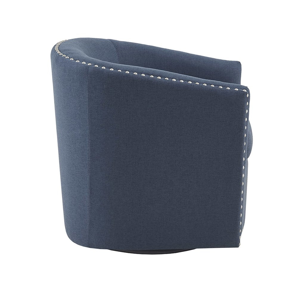 Tyler Upholstered Swivel Barrel Chair with Nailheads