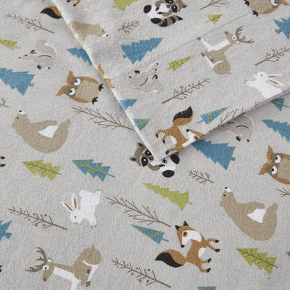 Cozy Flannel Printed Sheet Set, Multi Forest Animals color