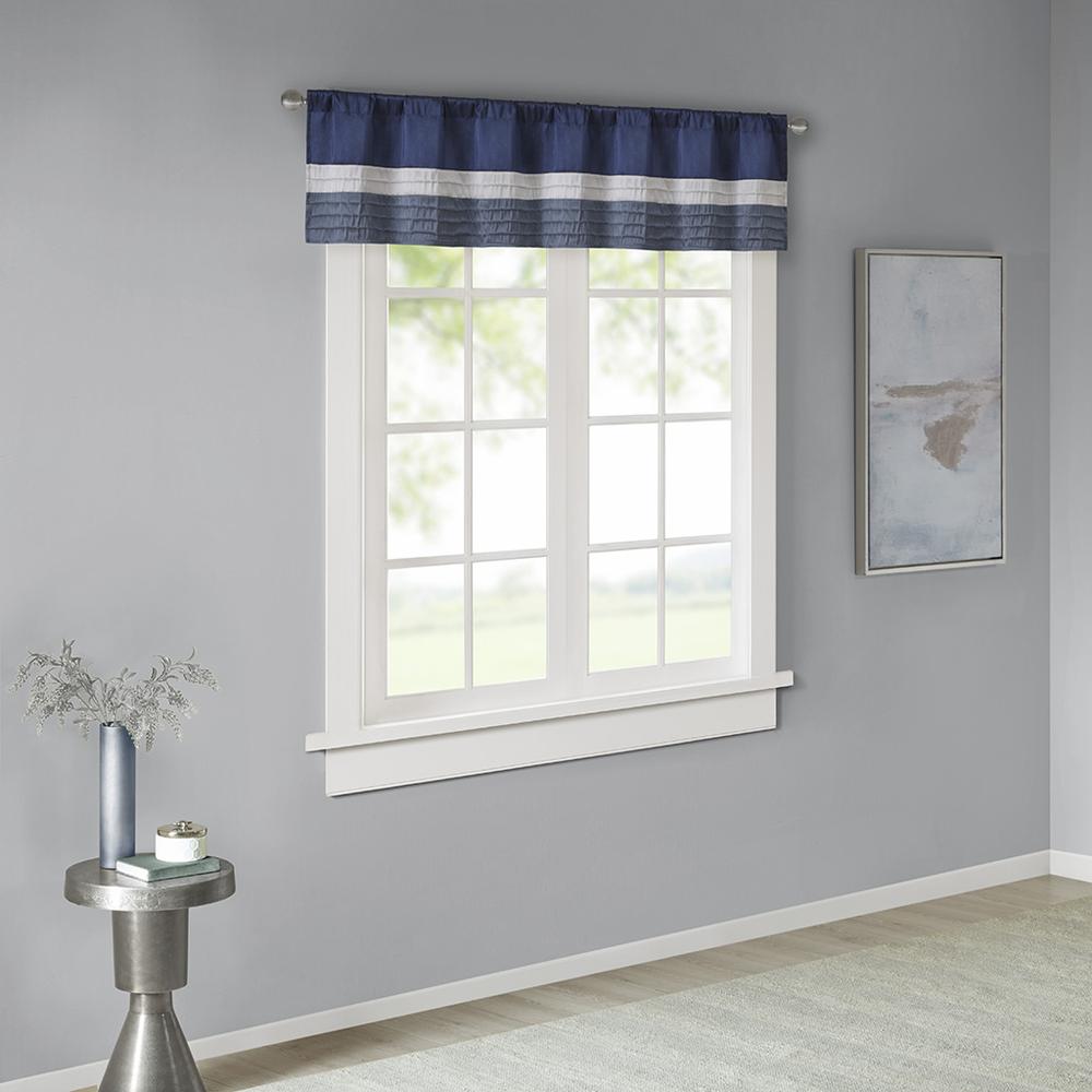 Navy Pintuck Striped Window Valance, Belen Kox