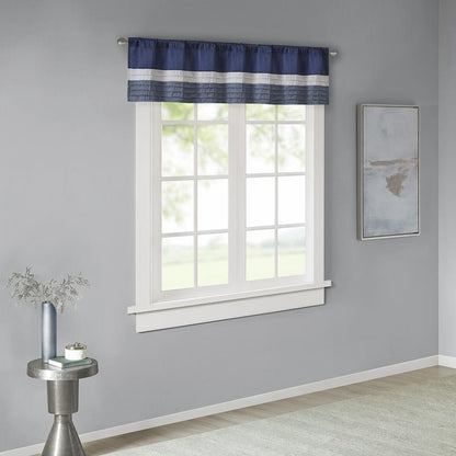 Navy Pintuck Striped Window Valance, Belen Kox