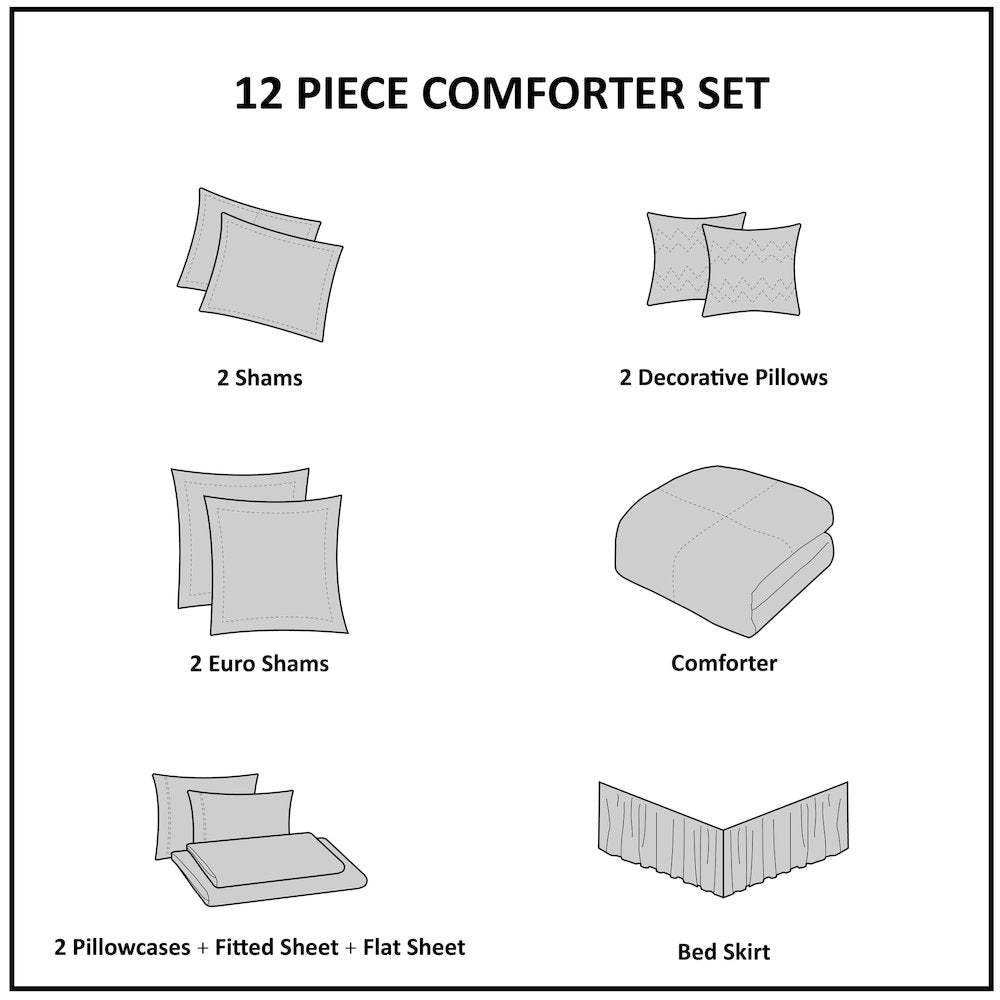Lavine 12 Piece Comforter Set with Cotton Bed Sheets