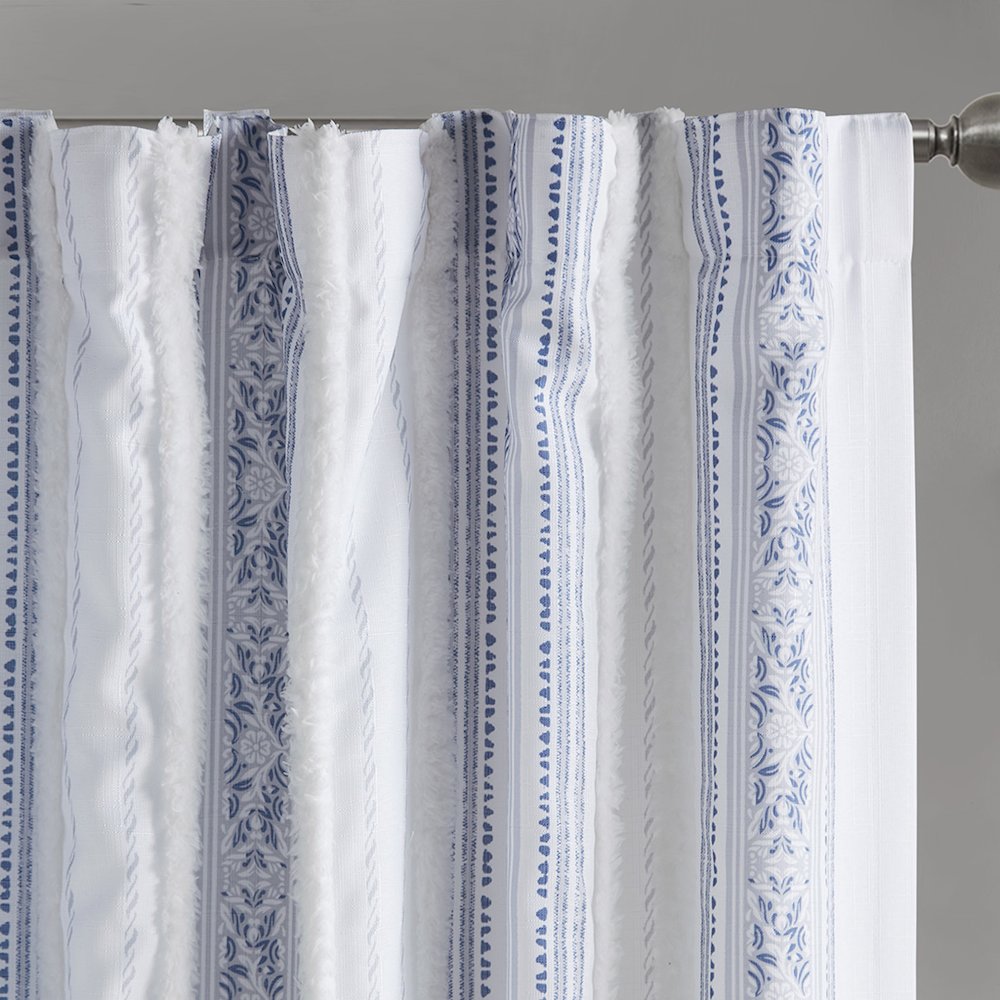 Poly Printed Curtain Panel with Tufted Stripe and Lining