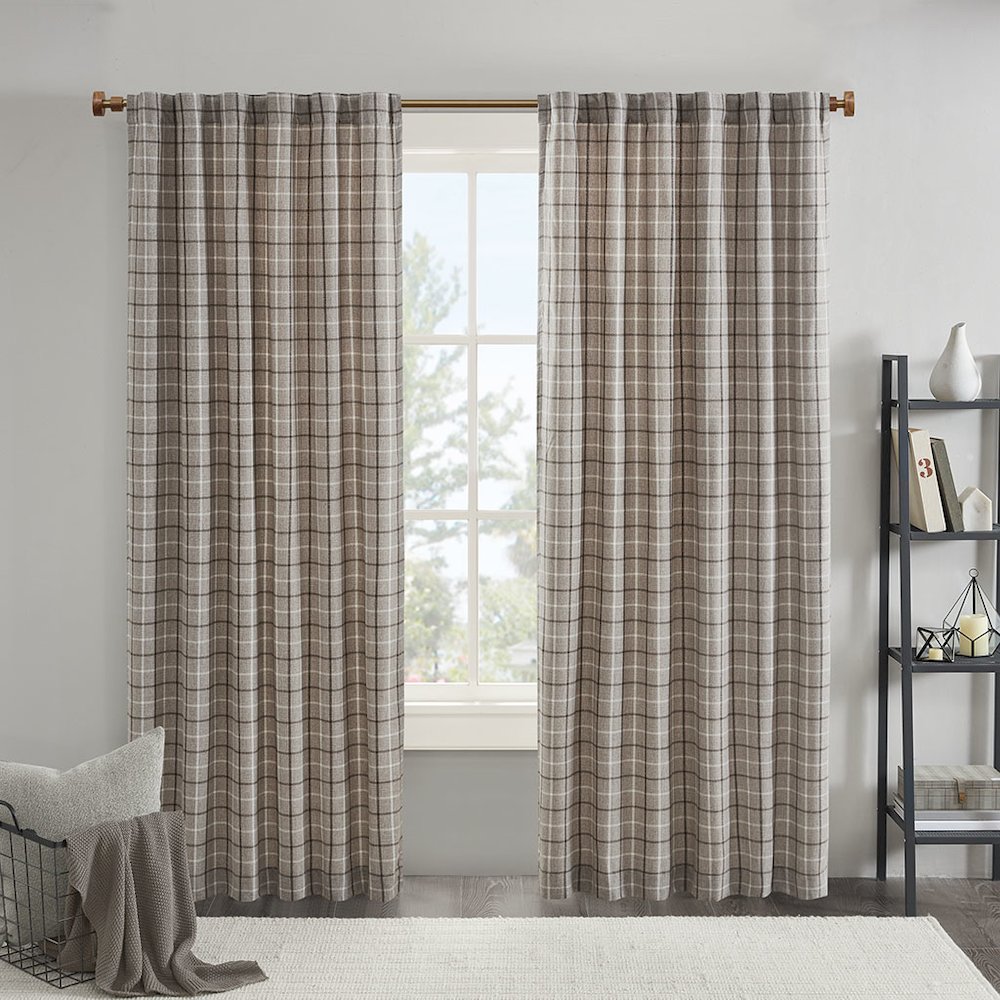 Plaid Rod Pocket and Back Tab Curtain Panel with Fleece Lining