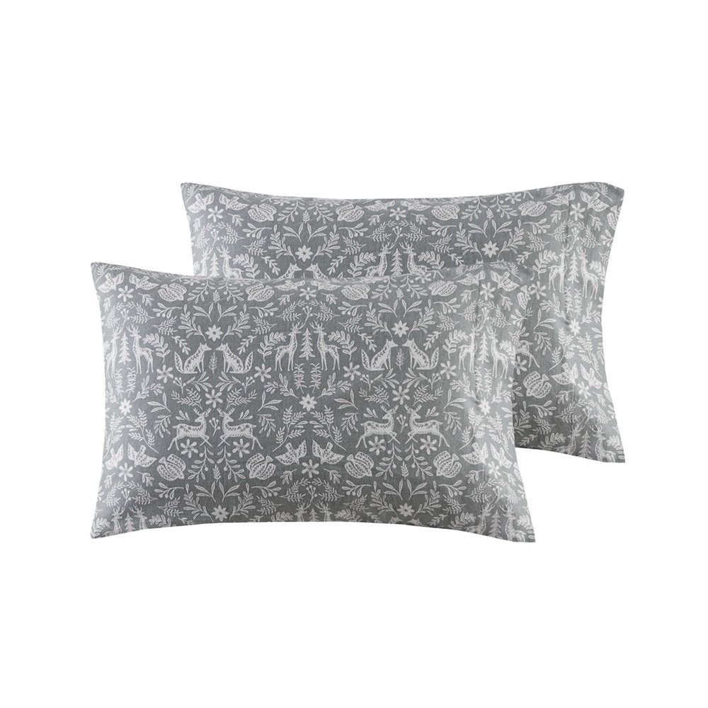 Oversized Cotton Flannel 4 Piece Sheet Set in Sage Winter Fauna