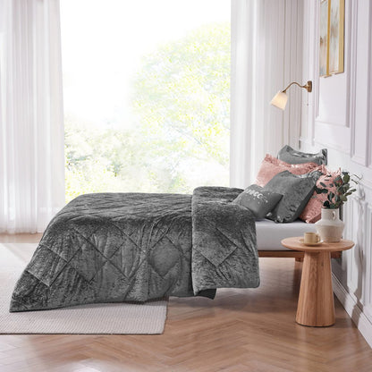 Felicia Velvet Comforter Set with Throw Pillow, Grey color