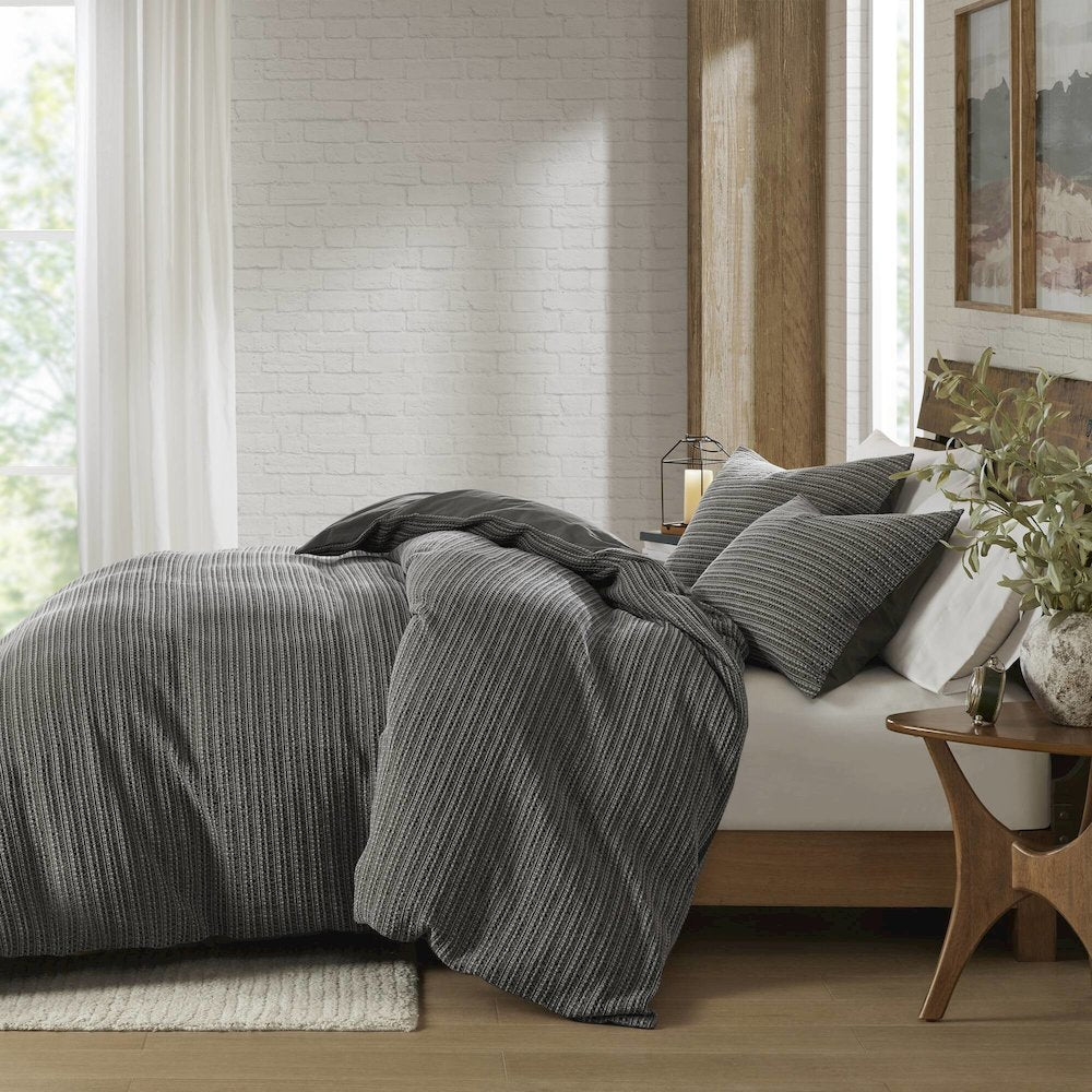 Lyon Waffle Washed Duvet Set, Charcoal color